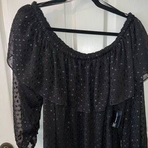 NWT INC. Black Shwer Shmimmery Off the Shoulder Long sleeve blouse